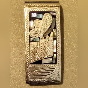 Vintage Sterling Silver Abalone Money Clip